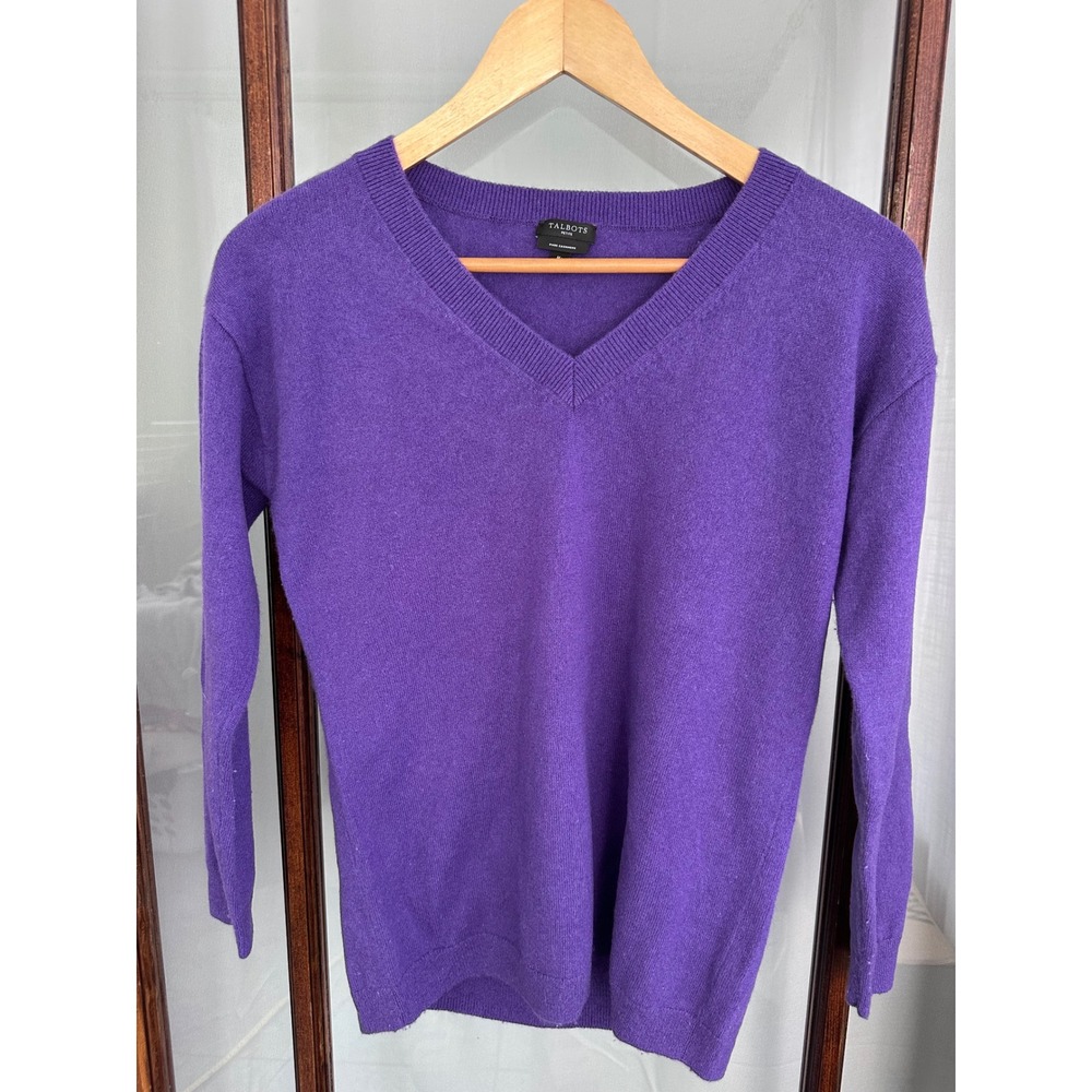 Talbots Petite Purple 100% Cashmere V-Neck Sweater Size Medium MP Preppy